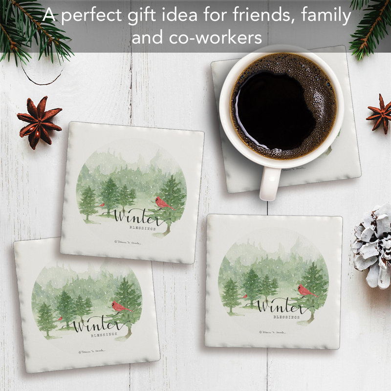 Winter Blessings 4-Pack Tumbled Tile Stone Coasters