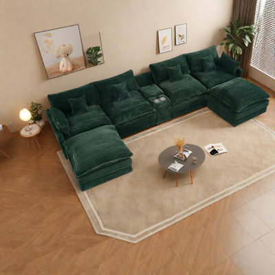 Canapés à compression, modulaire 7 places en velours côtelé 141 pouces pour la maison