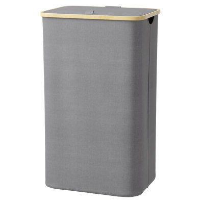 110L Large Collapsible Laundry Hamper with Lid & Bamboo Handles, Tall Clothes Storage Basket for Bedroom, Bathroom, Dorm & Laundry Room