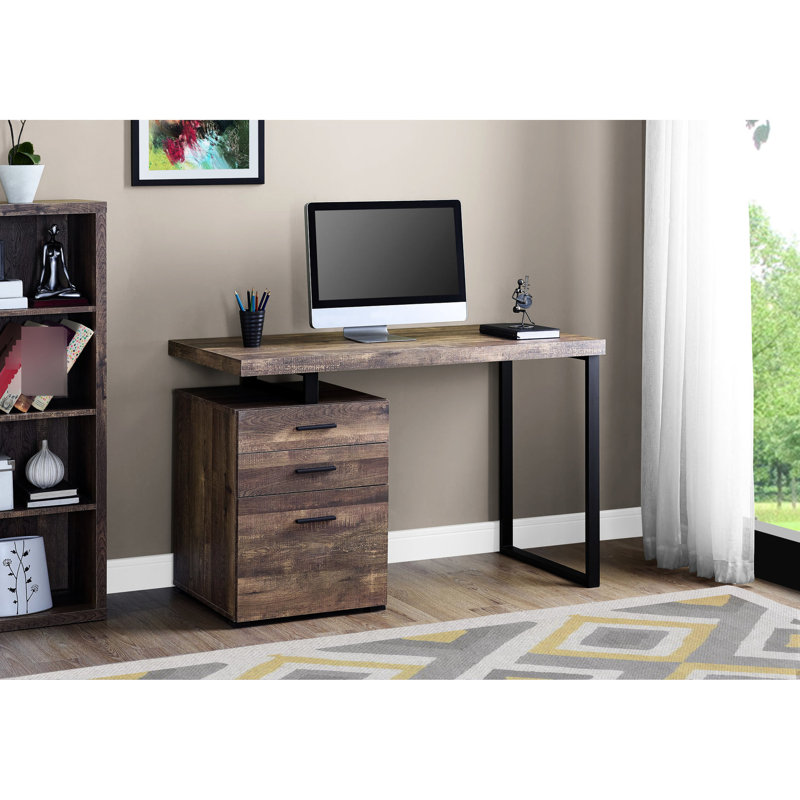 Bureau contemporain pour bureau à la maison, l 48 po, plateau en stratifié brun, pieds en métal noir, avec bureau pour ordinateur portable de 48 po pour bureau, surface, cadre, configuration réversible,