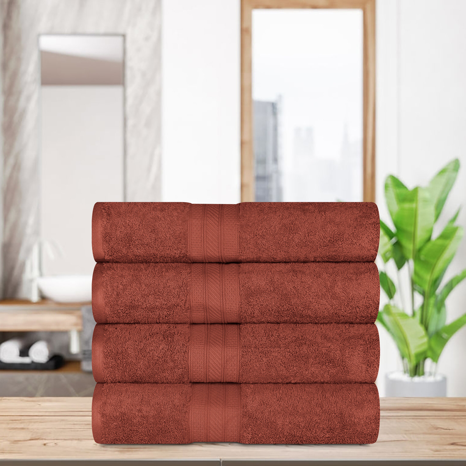 4-Piece Cotton Bath Towel Set, Hot Chocolate