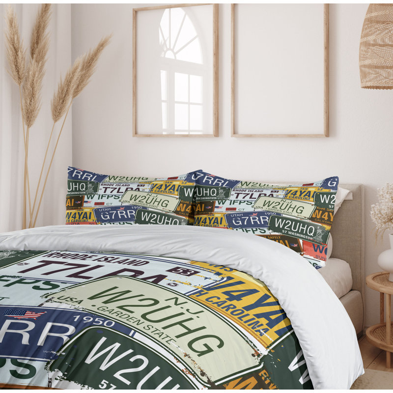 King Size Multicolor License Plate Duvet Cover Set