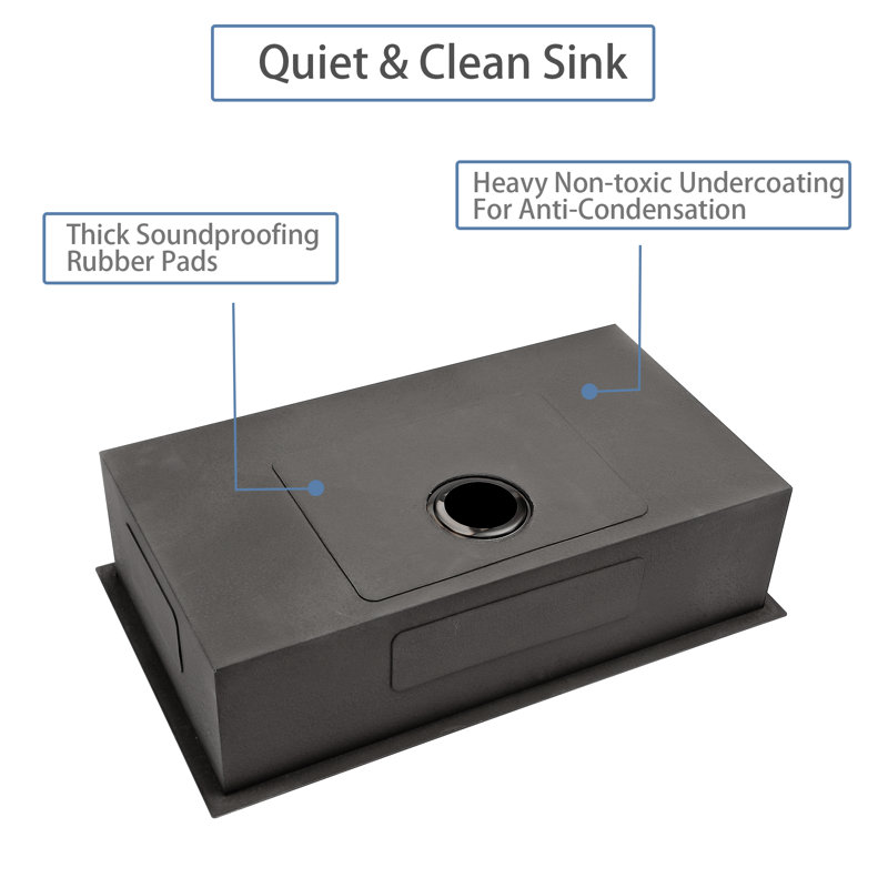 Single Bowl Stainless Steel Kitchen Sink, 18, Gunmetal Black, 9" H x 19" W x 32" L
