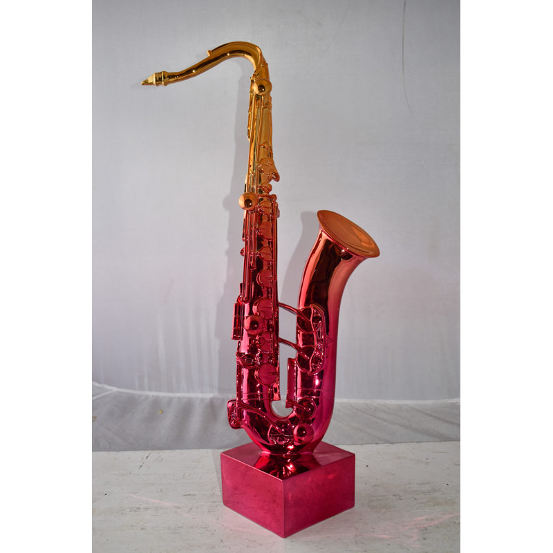 Gerjet Modern Art Saxophone Statue Made of Resin Size: 10" x 8" x 28"H, Gold/Red