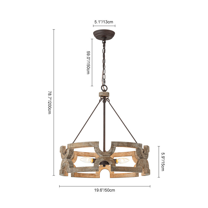 Luminaire suspendu en bois à 3 lumières Enley