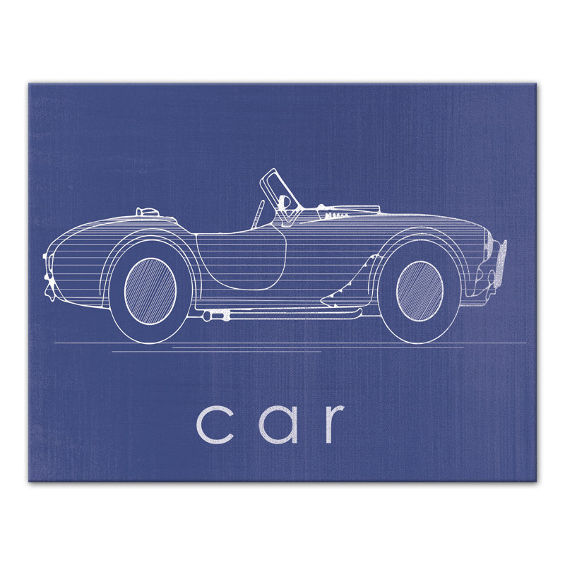 Art sur toile croquis de voiture Flara, H 11 po x l 14 po x P 1,25 po, Bleu