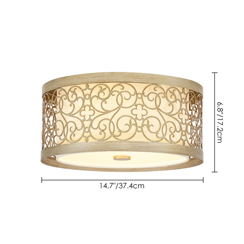 ScrollLux 2-Light Fabric Semi Flush Mount Ceiling Light for Hallway