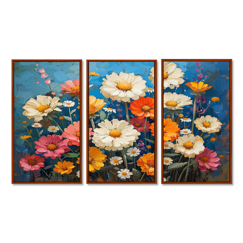 Ensemble de salon Jais - marguerites, Toile avec cadre flottant brun, H 32 po x l 48 po x P 1 po