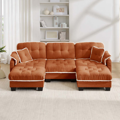 Canapé ergonomique en chenille 3 places avec 2 repose-pieds et coussins pour les espaces de vie