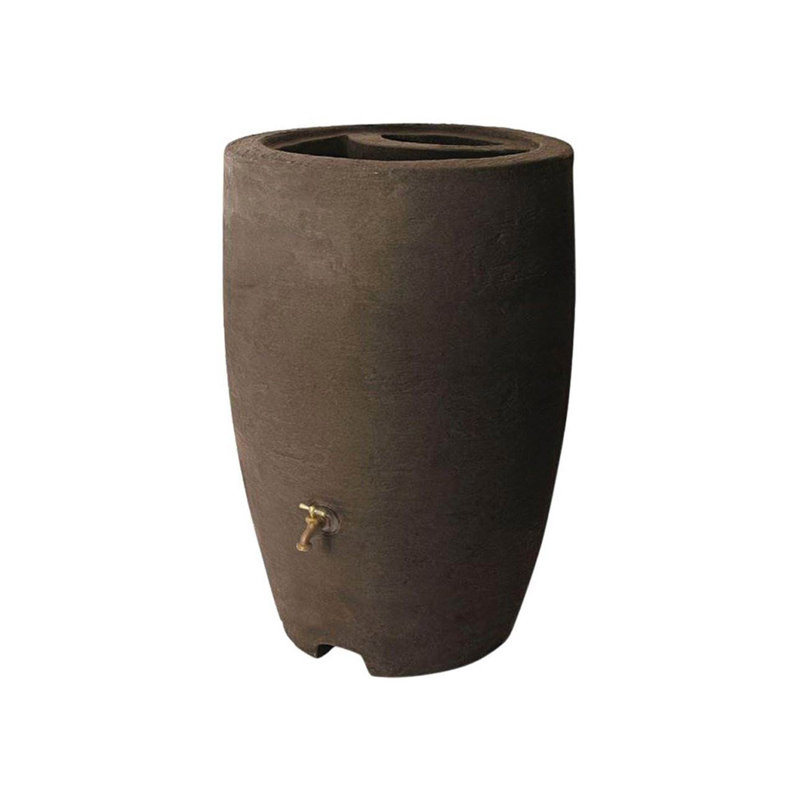 Tonneau cylindrique en plastique pour la collecte de l'eau de pluie Athena, H 34 po x l 24 po x P 24 po, Brun