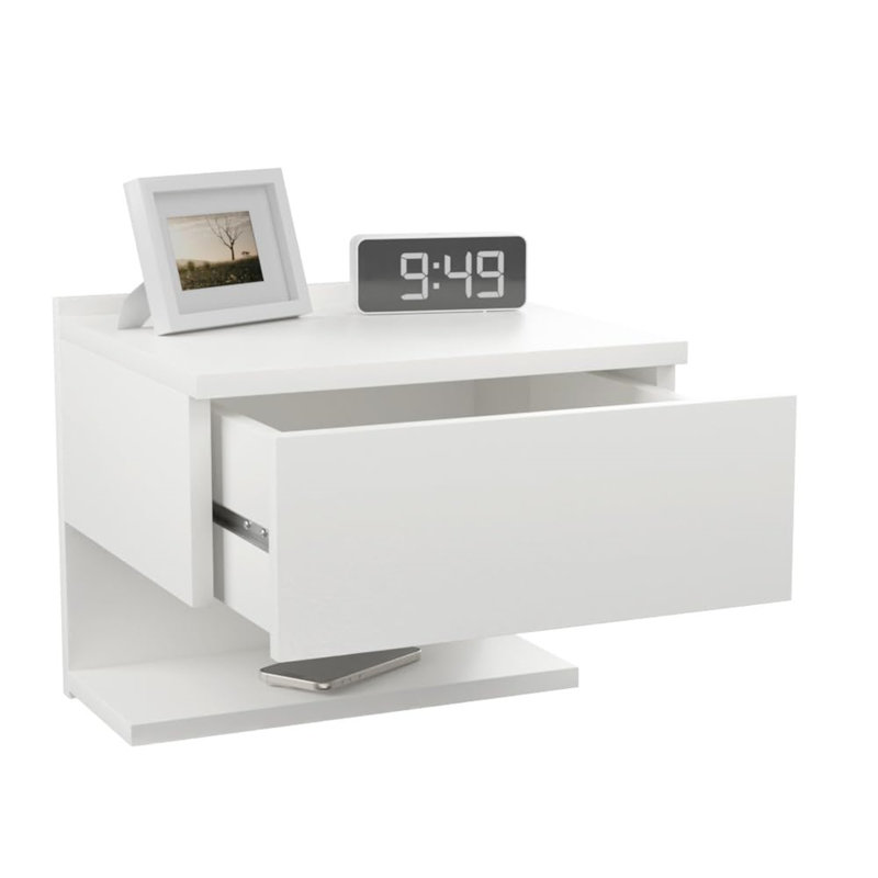 Ardilia 35cm W Solid + Manufactured Wood Bedside Table, Highgloss sand grey