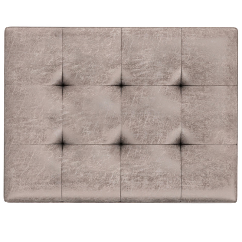 Shay 34"W Upholstered Coffee Table Storage Ottoman with Lift Top and Tufted Detailing, Gray Taupe Faux Leather