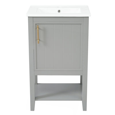 Meuble-lavabo de 20 po avec lavabo, armoire de salle de bain avec porte à fermeture douce, support de rangement et tablette ouverte