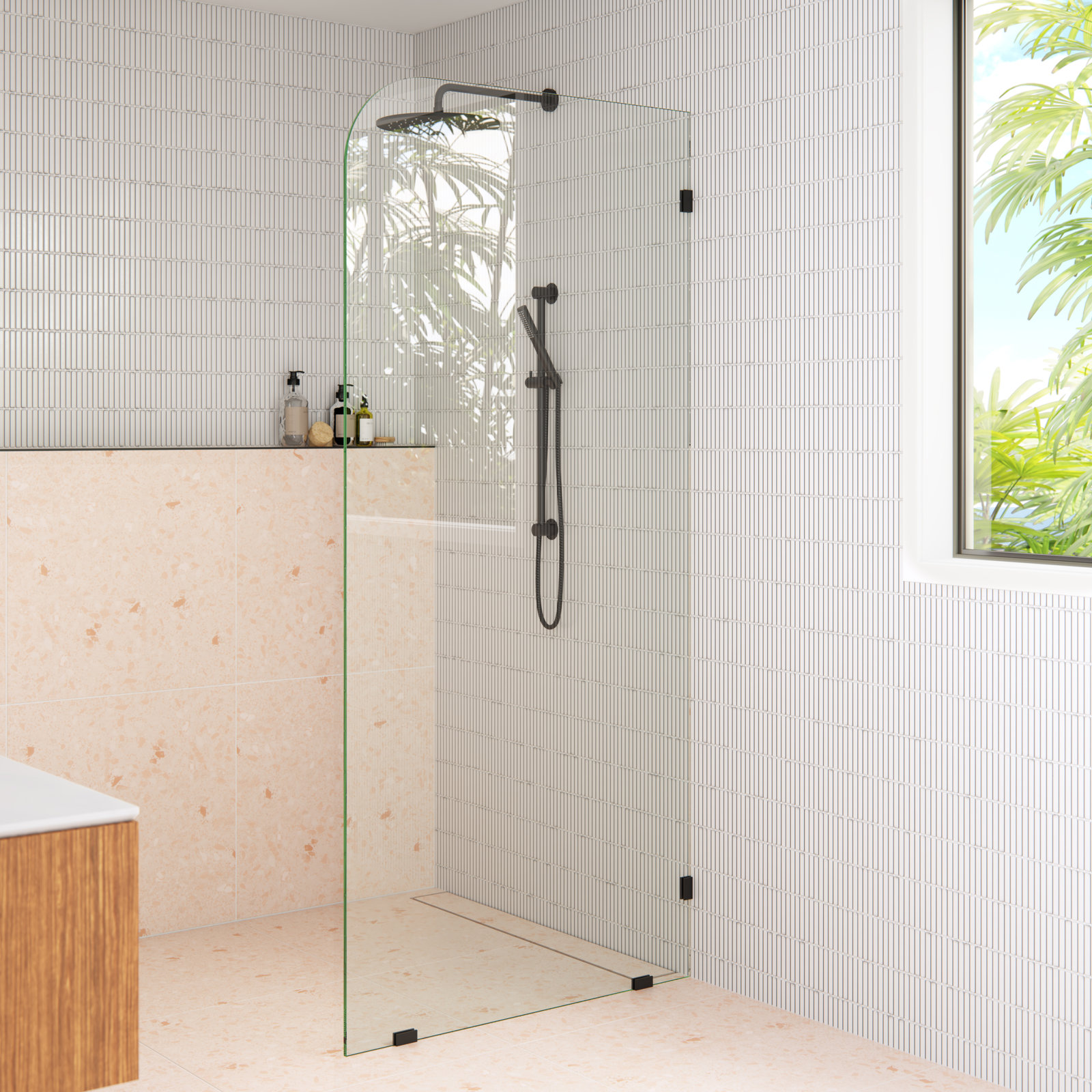 Solaris Frameless Fixed Radius Shower Panel, Matte Black