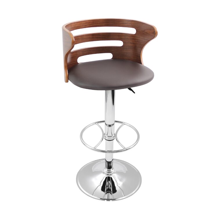 Claudine Contemporary Cozy Mid-Back Vinyl Adjustable Height Barstool with  Chrome Base