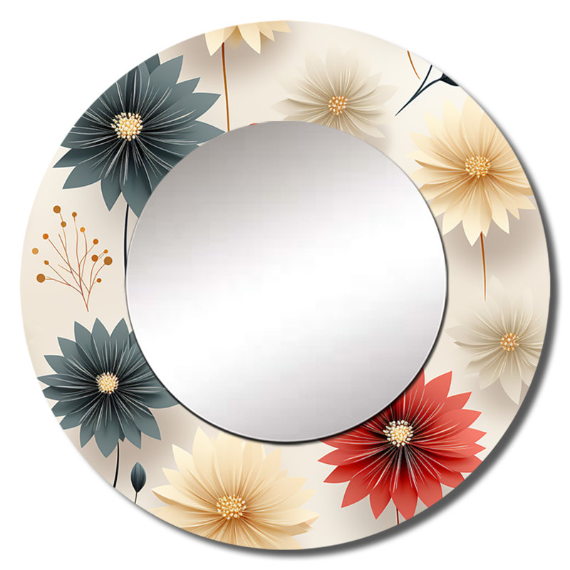 Motif de fleurs de Ronal, œillets et mandalas - miroir décoratif floral, 29 po x 29 po