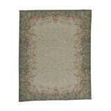 Hand-Knotted High-Quality Ivory and Green Area Rug