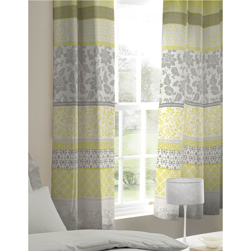 Oriental Birds Easy care Eyelet Curtains, Green/Grey