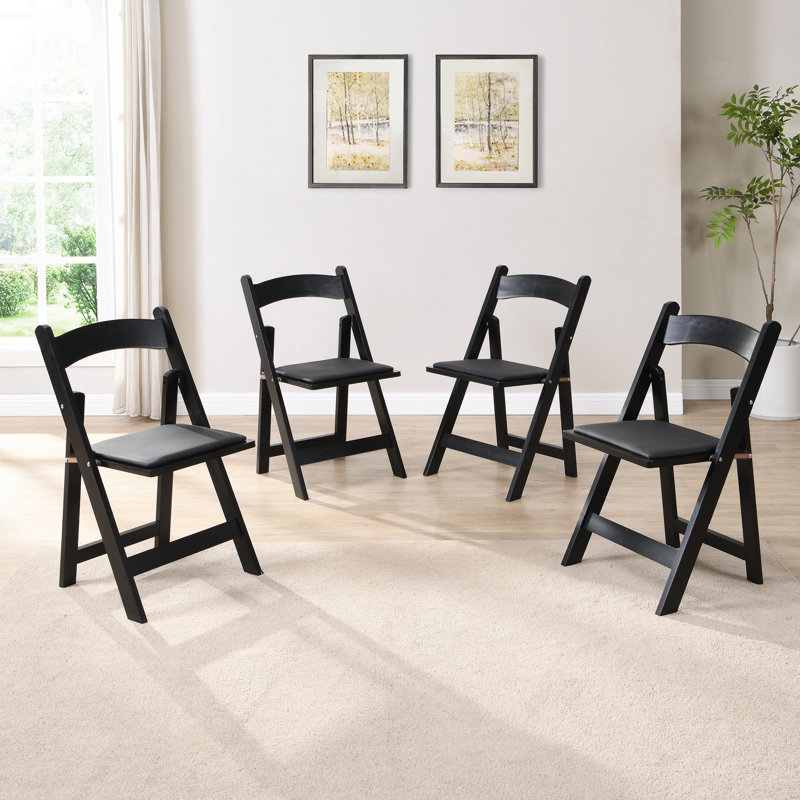 Chaise pliante rembourrée, peu encombrante, facile à transporter, 4 pièces, coussin noir / tablette noire, salle à manger