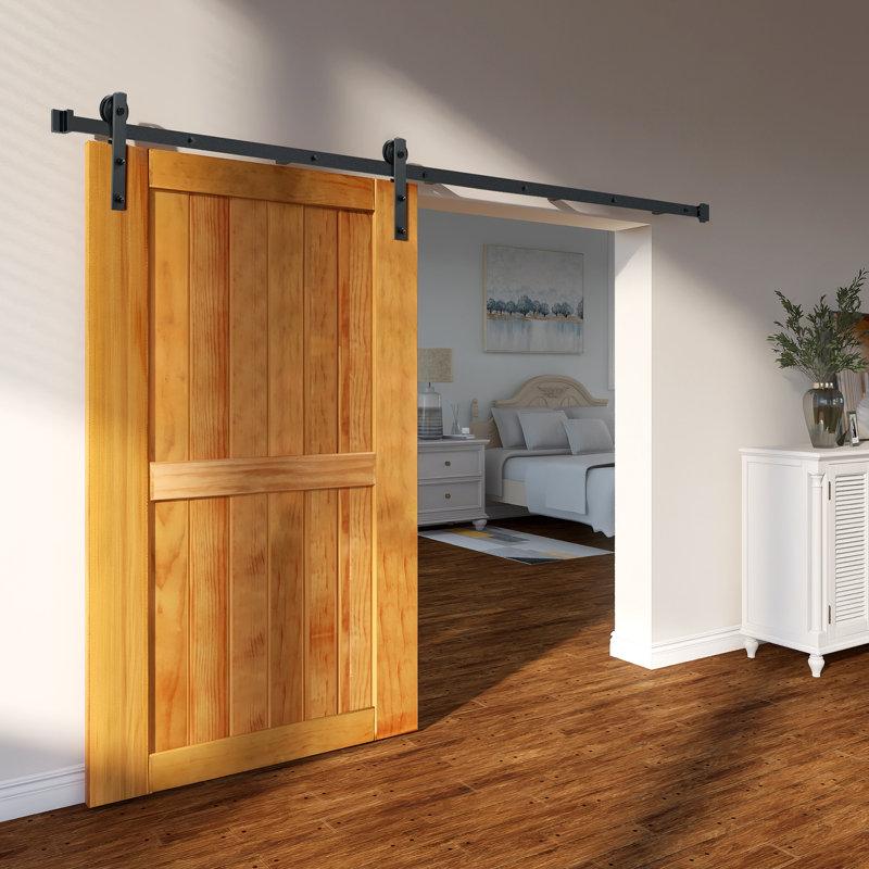 Black Carbon Steel Sliding Barn Door Hardware Kit, 8ft
