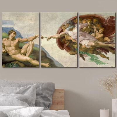 " Creation Of Adam By Michelangelo Oil Painting Fine Art Reproduction Scenic " 3 - Pieces