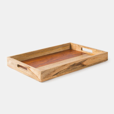 Mela Artisans Rustic Elegance Hand-Carved Large Wooden Tray, Brown