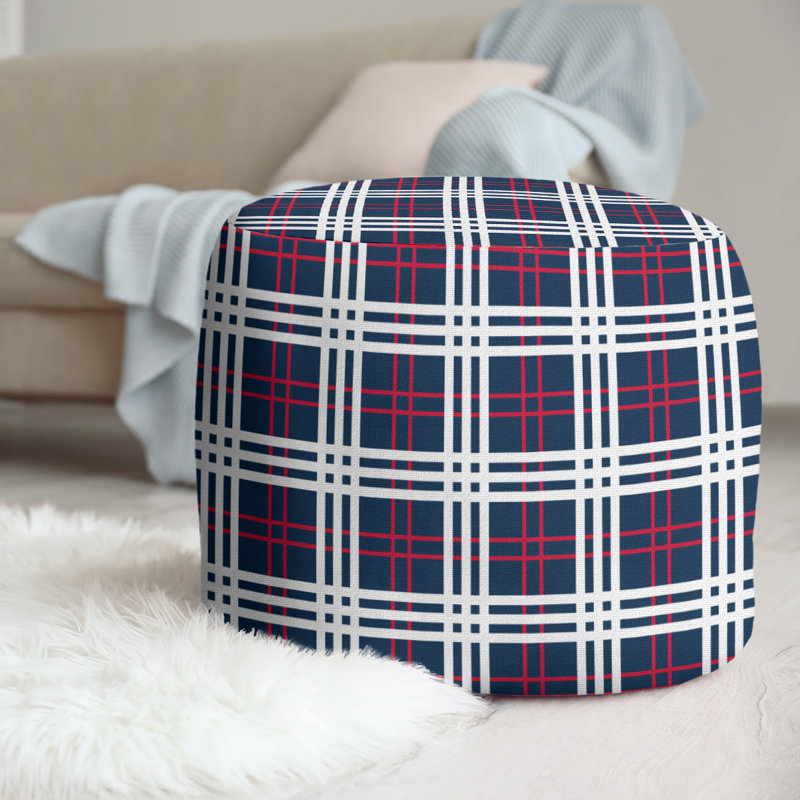 Pouf rond à carreaux l 20,5 po New England, Mélange de polyester bleu nautique / rouge / blan