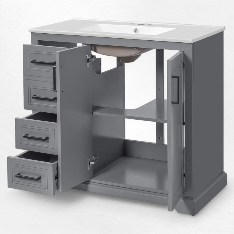 Meuble-lavabo simple 36 po avec lavabo en céramique, Gris