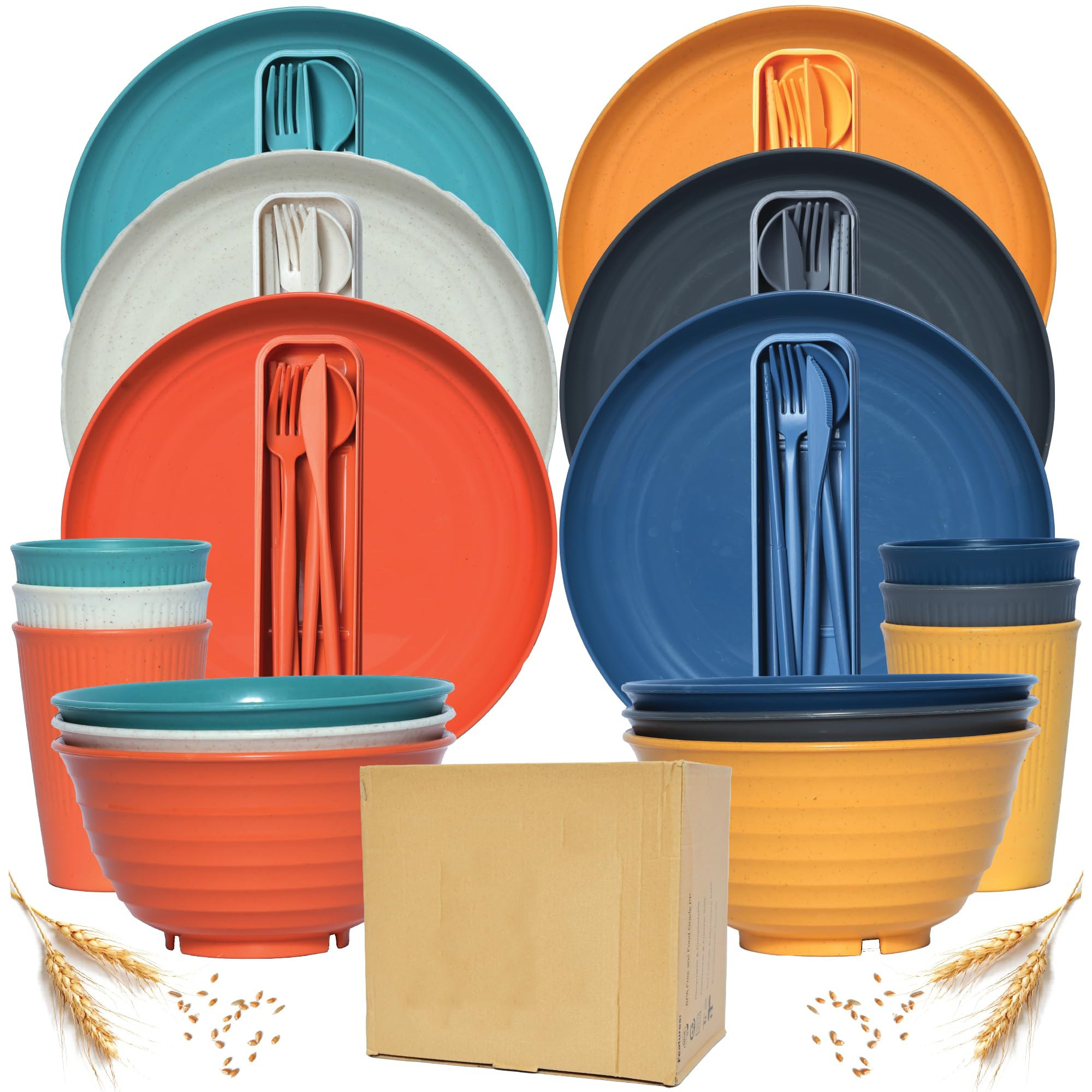 Wheat Straw Best Dishware For Rv 18Pcs Wheat Straw Dinnerware Sets