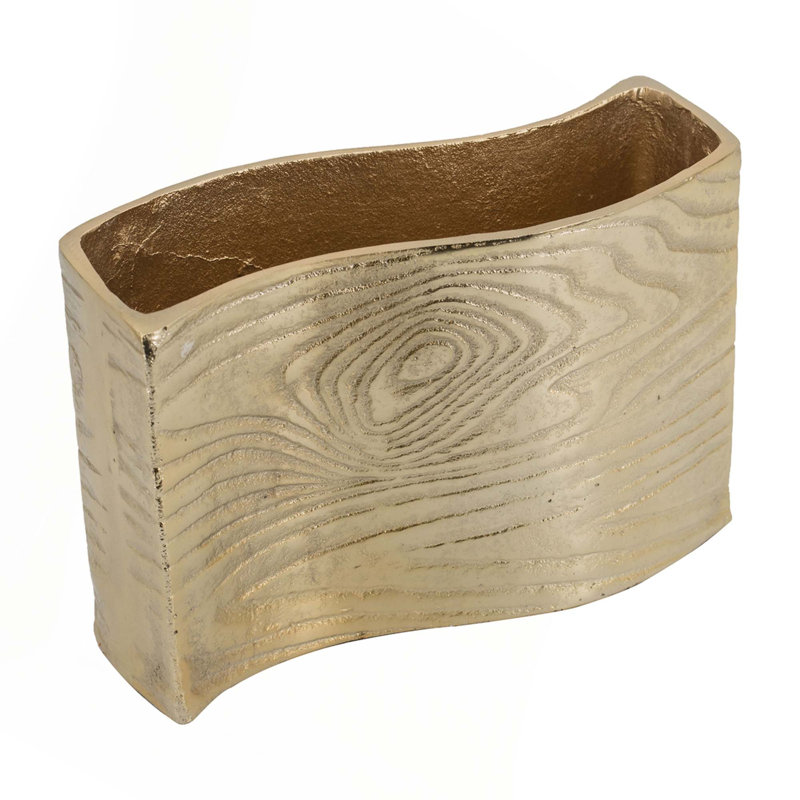 9.8X3.7X6.9" Alu Timber Wavy Rect Small Vase