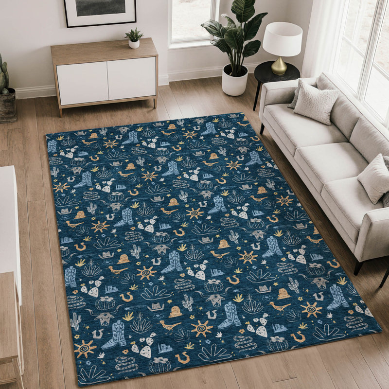 Tapis de qualité supérieure lavable à la machine Villers, Marine, 9 pi x 12 pi