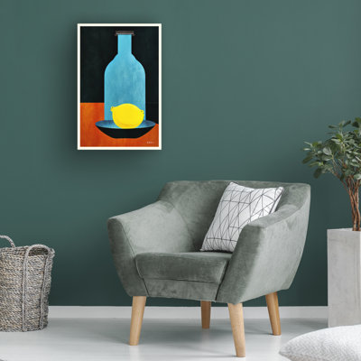 Bo Anderson, bouteille avec citron solitaire sur toile