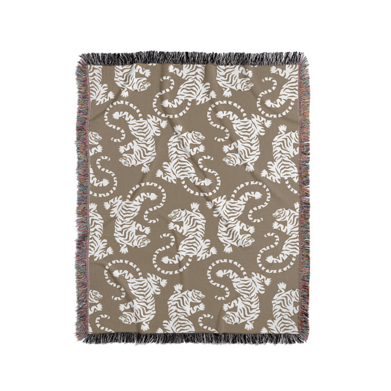 Jeté en mélange de coton Leonard Tiger, Beige / Blanc cassé, L 60 po x l 50 po