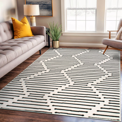 Markeem Machine Woven Geometric Stripe Area Rug 