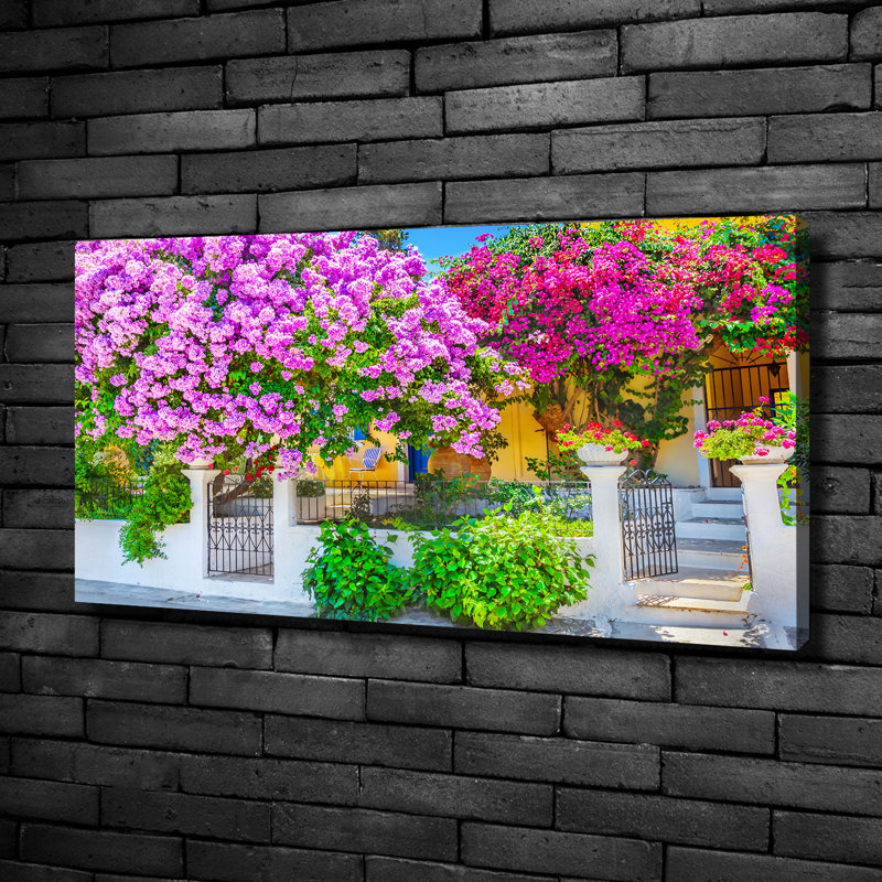 House With Bougainvillea - Wrapped Canvas Print