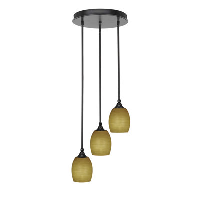 Luminaire suspendu suspendu en grappe à 3 lumières avec verre de lin 5 po Adelaida