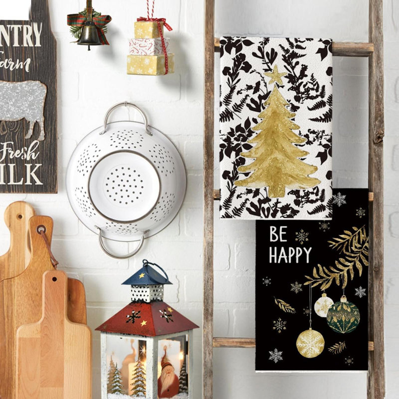 Xmas Tree Christmas Kitchen Towels Dish Towels, Farmhouse Holiday Snowflake Winter Decoration Cleaning Set Of 4