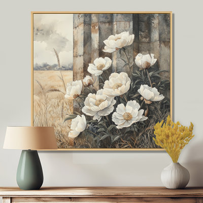 Hiver, pivoines par le silo - pivoines, art mural