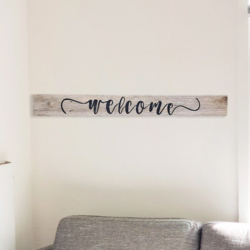 Décoration murale enseigne welcome, H 5,5 po x l 24 po x P 0,5 po, Gris patiné