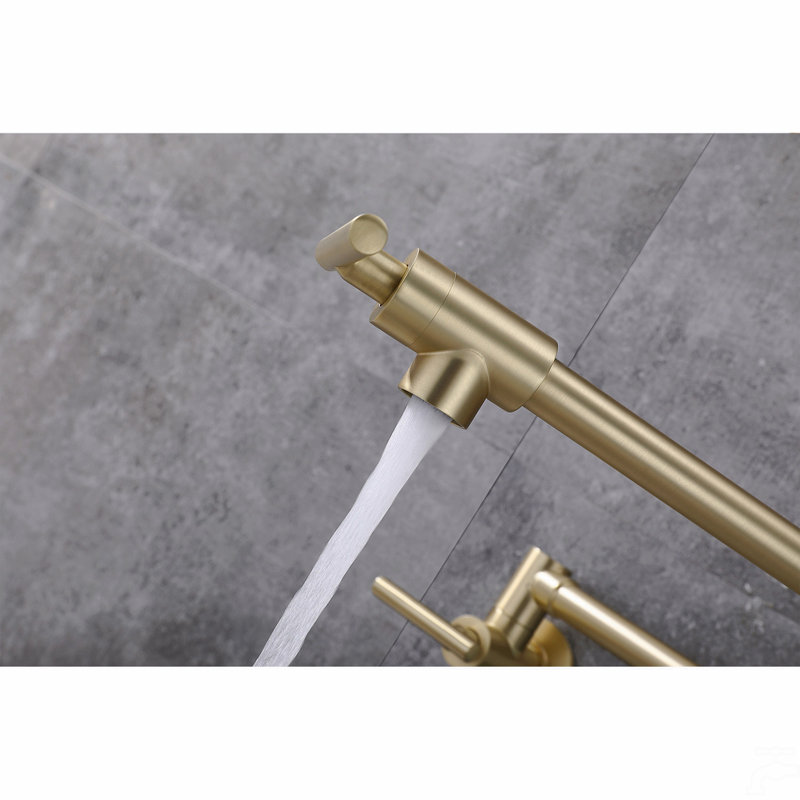 Wall Mount Folding Kitchen Pot Filler Faucet, Brushed Gold
