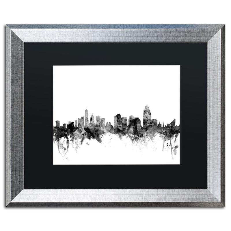« cincinnati horizon b&w », impression encadrée, H 16 po x l 20 po x P 0,5 po, Noir
