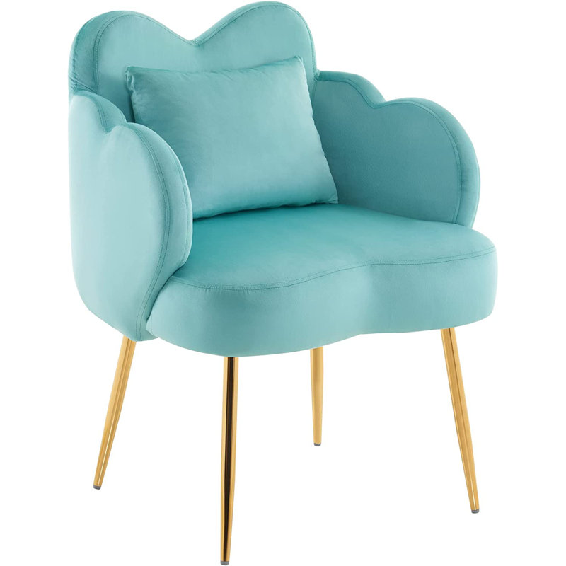 Velvet Upholstered Accent Chair with Pillow, Blue Velvet