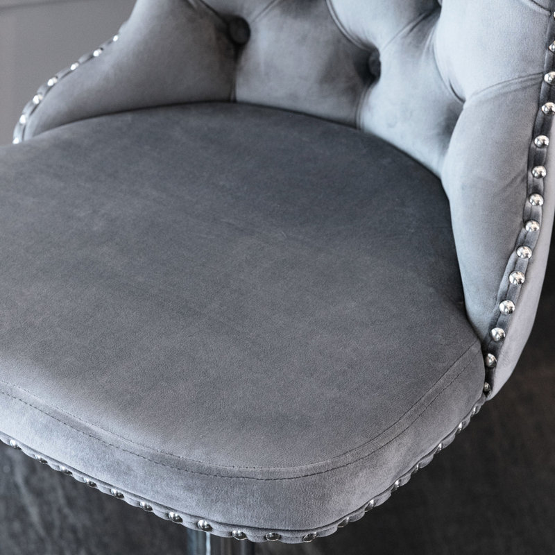 Îlot de cuisine moderne, velours gris, hauteur de siège réglable de 25 à 33 po, base avec dossier confortable en velours pour la maison et le pub 2,