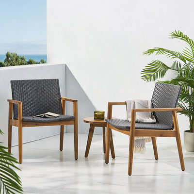 Fauteuils club en bois d'acacia et en osier - sièges d'extérieur transitionnels, ensemble de 2 (assemblage facile)