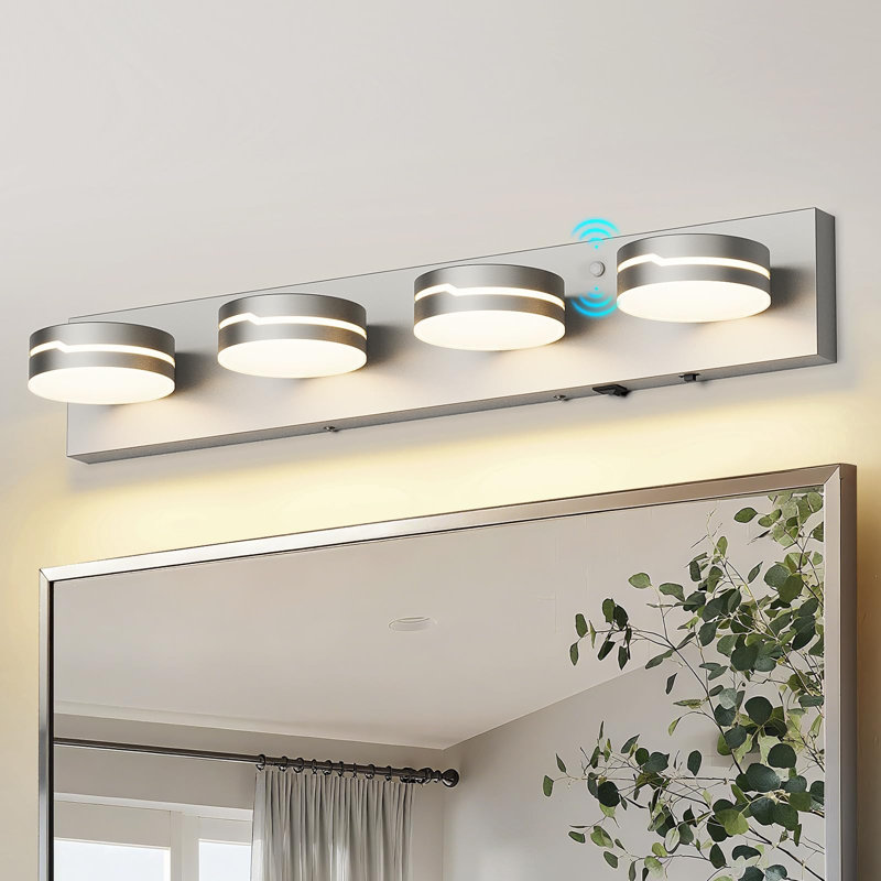 Éclairage pour meuble-lavabo à DEL 26 po à 4 lumières à intensité variable avec capteur de mouvement, abat-jour en acrylique à température réglable de 3 couleurs pour la salle de bain