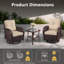 Ensemble de 3 fauteuils à bascule pivotants en résine tressée avec table d'appoint et coussin beige, ensemble de conversation moderne pour véranda, terrasse, balcon et jardin-1481442055