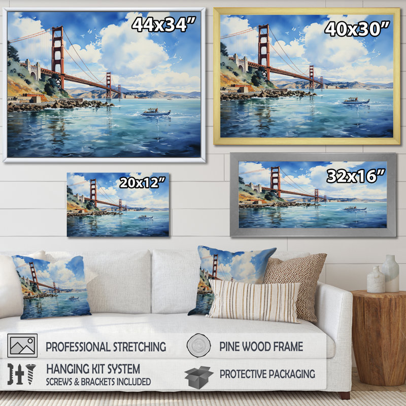 «Blue Bridge Architectural Marvel II», reproduction d'art sur toile, H 12 po x l 20 po x P 1 po, Cadre flottant doré