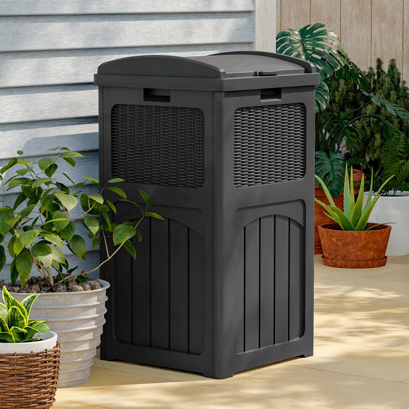 35 Gallon Outdoor Manual Lift Trash Hideaway Container, Black
