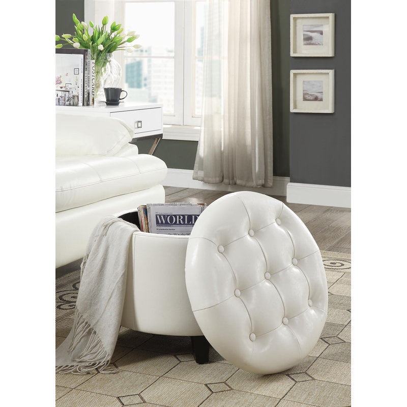 Repose-pieds rond en cuir 19,75 po Amable, Similicuir ivoire