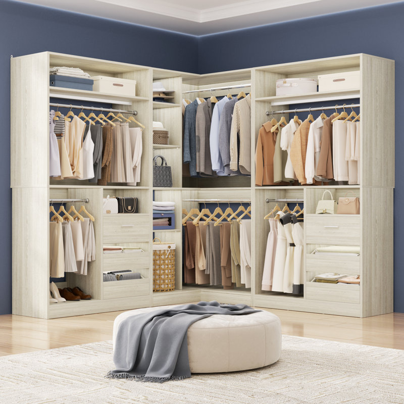 72"-108" Closet System With Drawers And Rods, Beige